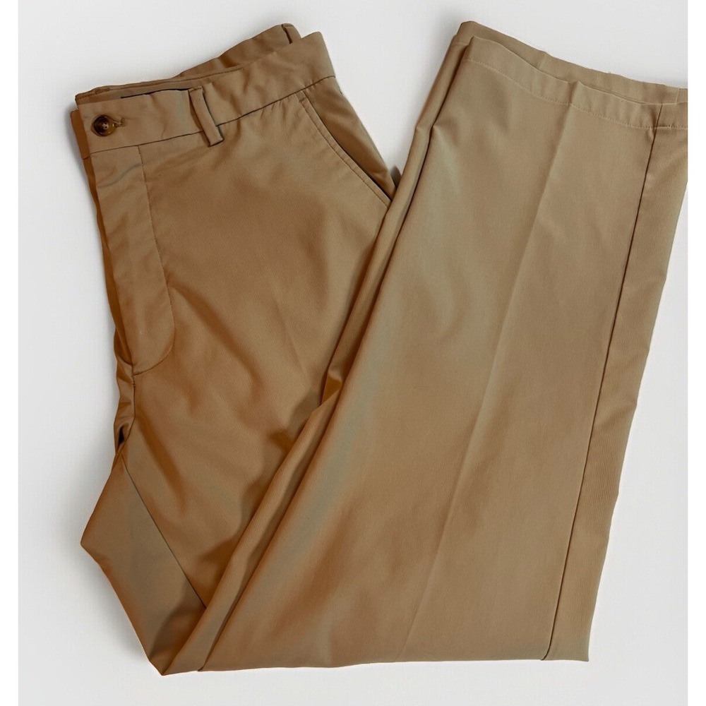 Greg Norman Mens Golf Pants 32x28 Khaki Tan Stretch Performance Flat Front Chino